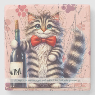 Skapa Din Egen Rolig Mr Kitty Randig Katt Vin Stenunderlägg