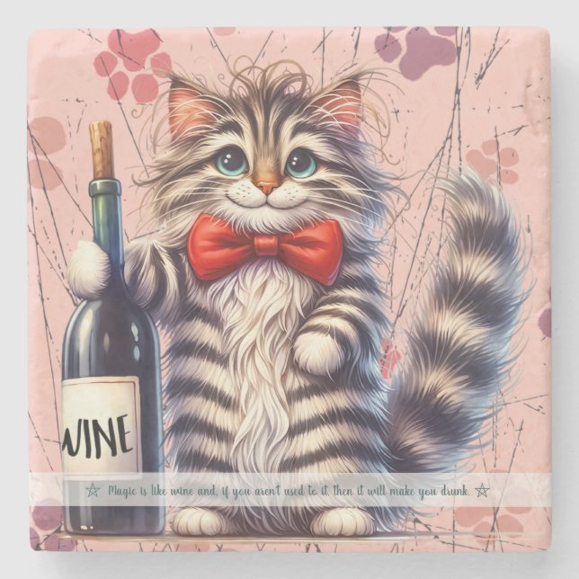 Skapa Din Egen Rolig Mr Kitty Randig Katt Vin Stenunderlägg (Framsidan)
