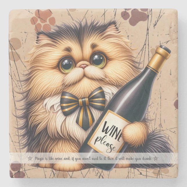 Skapa Din Egen Roliga Mr Kitty Calico Katt Vin Stenunderlägg (Framsidan)