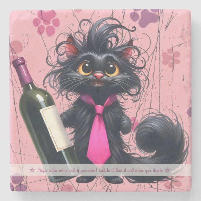Skapa Din Egen Roliga Mr Kitty Svarta Katt Vin Stenunderlägg (Framsidan)