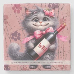 Skapa Din Egen Roliga Ms Kitty Grey Kittel Vin Stenunderlägg