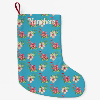 Skapa din egen Rosa & White Poinsettia Blue Liten Julstrumpa