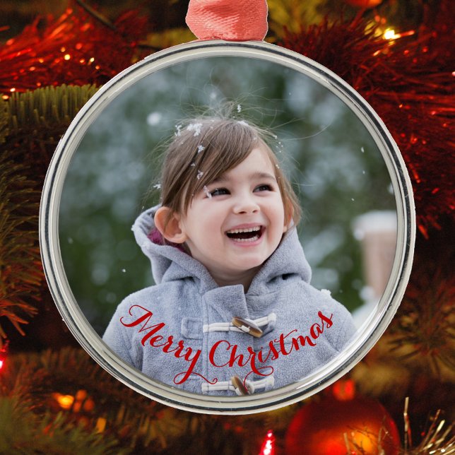 Skapa din egen runda Silver-Färgad jul Julgransprydnad Metall (DIY Create Your Own Round Silver Colored Christmas Metal Ornament)