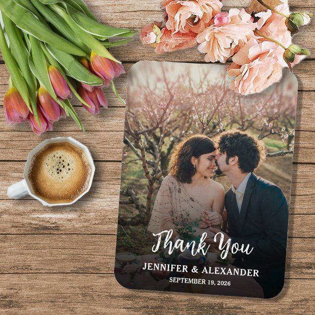 Skapa din egen rustika foto Tack Bröllop Magnet (Create your own rustic photo Thank you Wedding Magnet. You can add your own photo and text.)