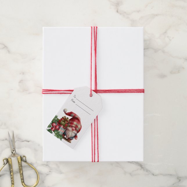 Skapa Din Egen Rutig Jul Tomte Presentetikett (Med Snöre)