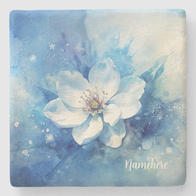 Skapa Din Egen Shabby Chic Vit Te Ros Blå Stenunderlägg (Framsidan)
