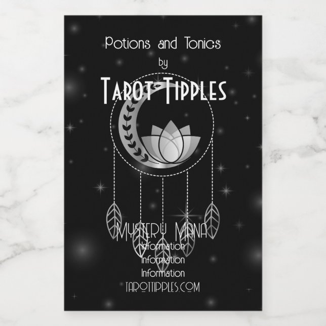 Skapa din egen Silver Lotus Måne Dreamcatcher Vinetikett (Enkel etikett)