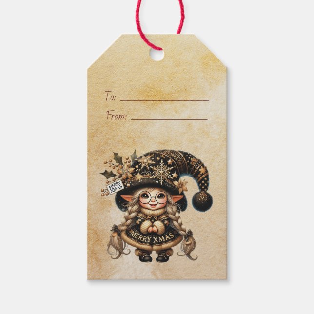 Skapa Din Egen Snallrik Magisk Jultomte-Gnom Presentetikett (Framsidan)