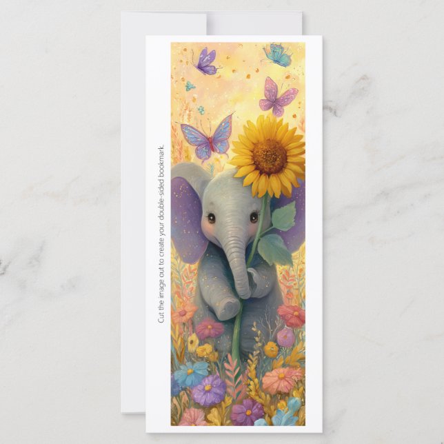 Skapa din egen solros elefant bokmärke kort (Framsida)