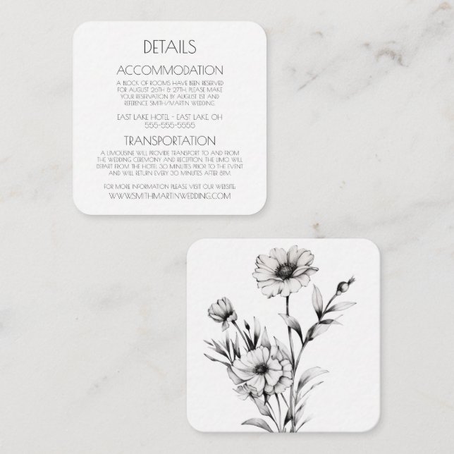 Skapa din egen - Söt Black & White Wildblommor Tilläggskort (Fram/baksida)