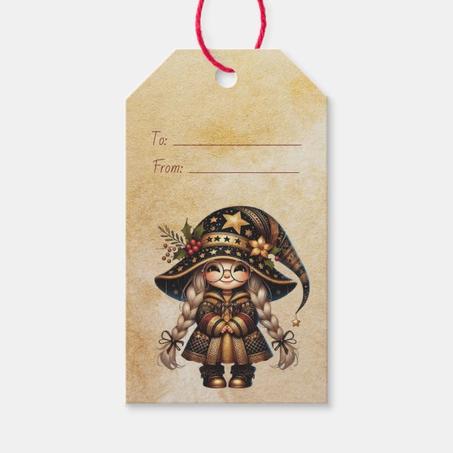 Skapa Din Egen Söt Magisk Jultomte Gnom Presentetikett (Framsidan)