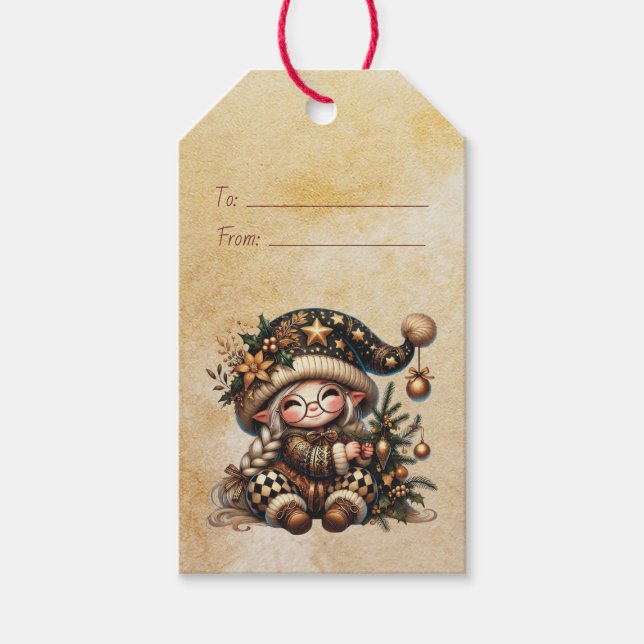 Skapa Din Egen Söt Magisk Jultomte (Tomte) Presentetikett (Framsidan)