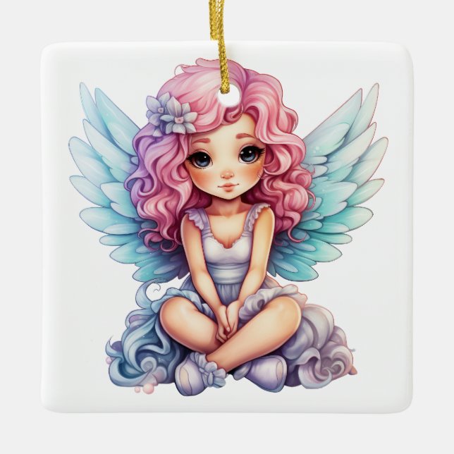 Skapa din egen Söt Rosa och blå julgel Julgransprydnad Keramik (Framsida)