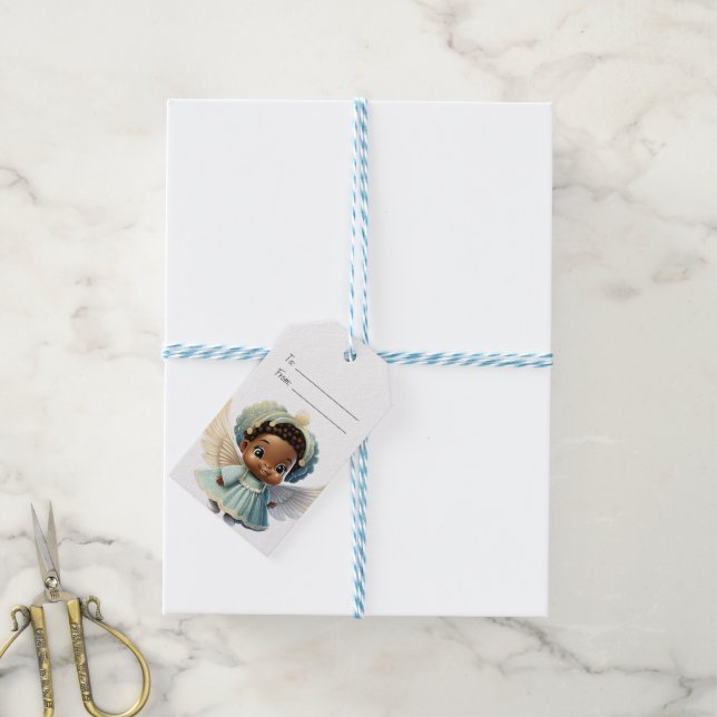 Skapa Din Egen Söt Svart Tjej Julängel Presentetikett (Med Snöre)