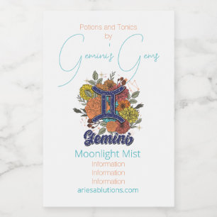 Skapa din egen Starry Blommigt Gemini Zodiac Vinetikett