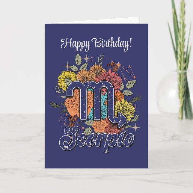 Skapa din egen Starry Blommigt Scorpio Zodiac Helgkort (Framsida)