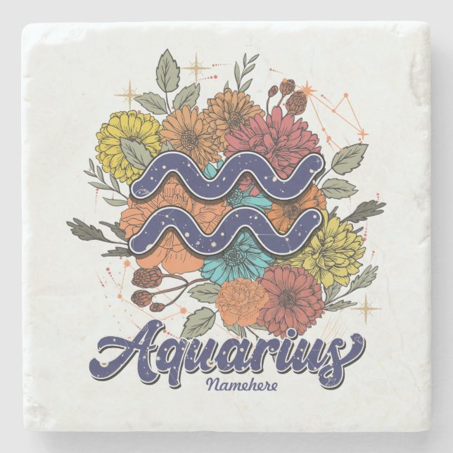 Skapa din egen stjärniga blomster Aquarius Stenunderlägg (Framsidan)