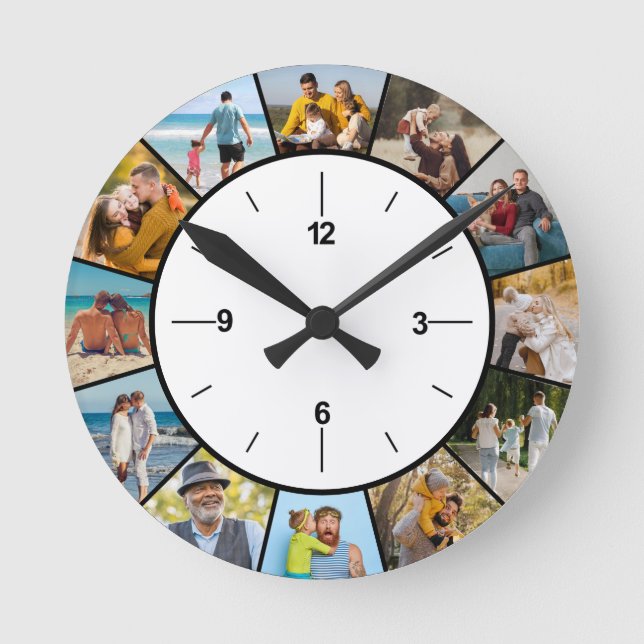 Skapa din egen svart-vit 12-foto collage rund klocka (Framsida)