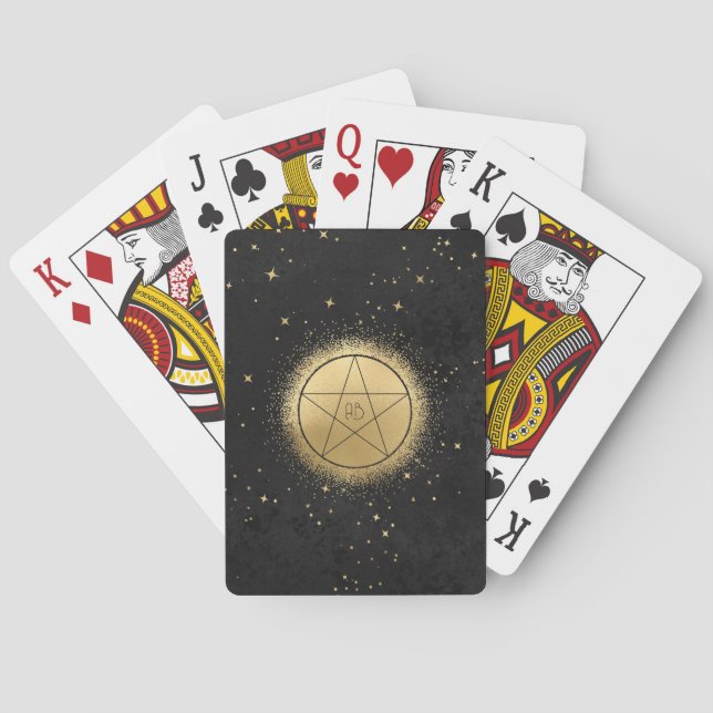 Skapa Din Egen Svarta & Guld Celestiala Pentakeln Casinokort (Baksidan)