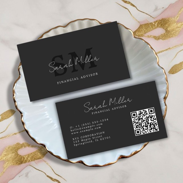 Skapa din egen svarta QR-kod Visitkort (create your own monogram initials professional qr code business card)