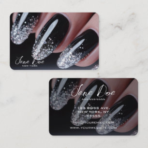 Skapa din egen Svarta Silver Glitter Nagel Visitkort