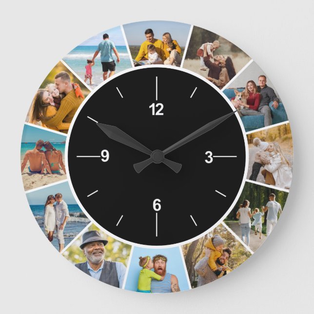 Skapa din egen svartvitt 12 fotokollage stor klocka (Framsida)