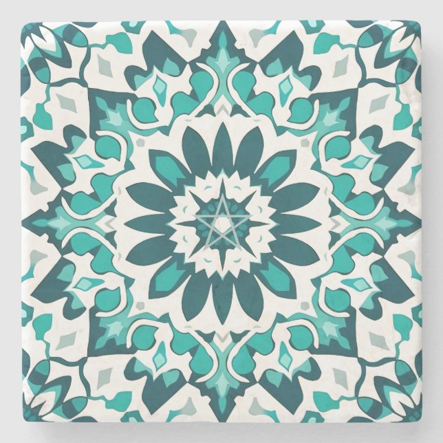 Skapa din egen teal Aqua Grå Falsk Talavera Stenunderlägg (Framsidan)