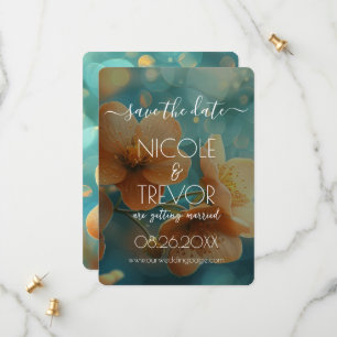 Skapa din egen - Teal Bokeh Orange Flowers Spara Datumet