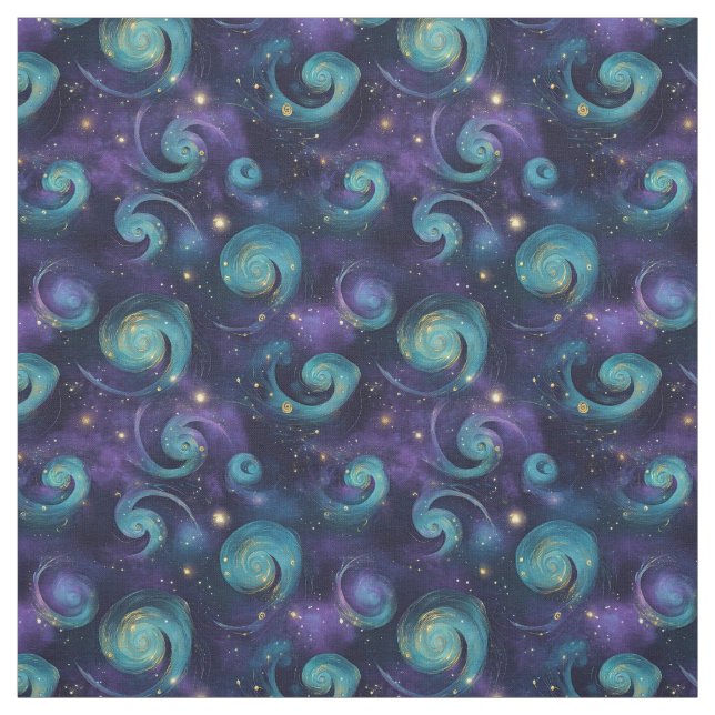 Skapa din egen teal lila guld galaxspiraler tyg (Provkarta)
