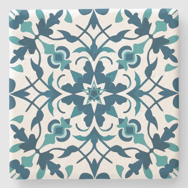 Skapa din egen tealblå Talavera-stil Stenunderlägg (Framsidan)