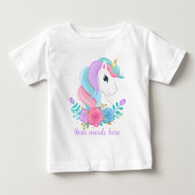 Skapa din egen Unicorn Head & Flowers T Shirt (Framsida)