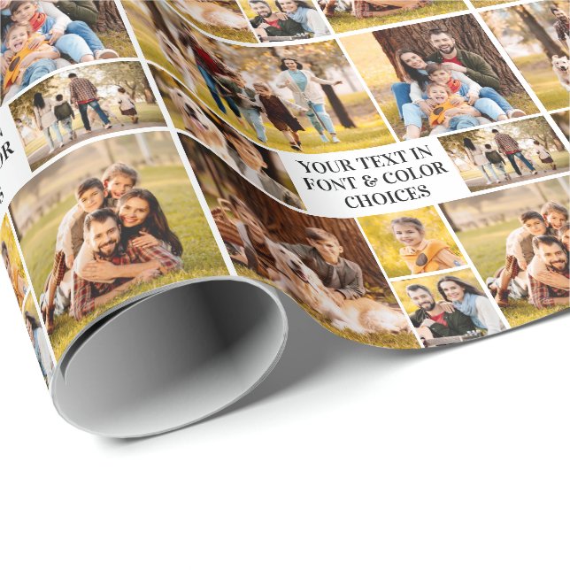 Skapa din egen unika 8-foto collage & text presentpapper (Rullad Hörn)