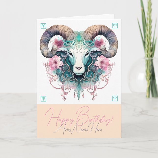 Skapa Din Egen Vacker Väduren Zodiak Helgkort (Framsida)
