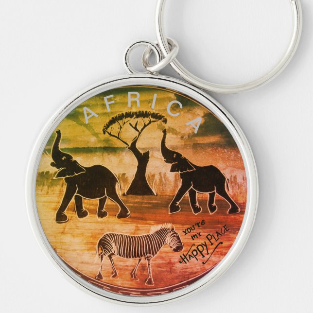 Skapa din egen vackra Kenyas Vild Animal Safari Rund Silverfärgad Nyckelring (Framsidan)