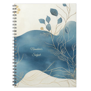 Skapa Din Egen Vågig Blå Guld Blommig Minimalistis Anteckningsbok