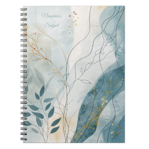 Skapa Din Egen Vågig Blå Guld Blommig Minimalistis Anteckningsbok