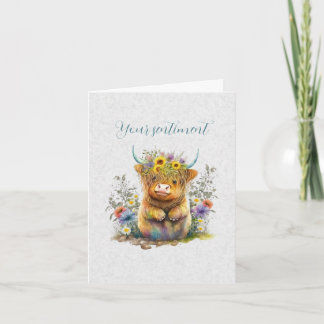 Skapa din egen vår Highland-tjur & vilda blommor Kort