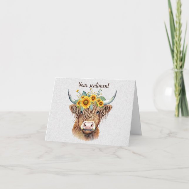 Skapa Din Egen Vår Highlandtjur & Vilda Blommor Kort (Framsida)