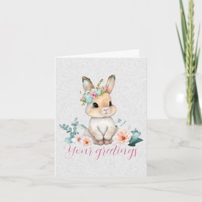 Skapa Din Egen Vårkanin & Vilda Blommor Kort (Framsida)