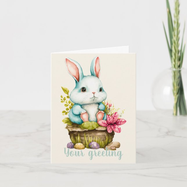 Skapa Din Egen Vårkanin & Vilda Blommor Kort (Framsida)