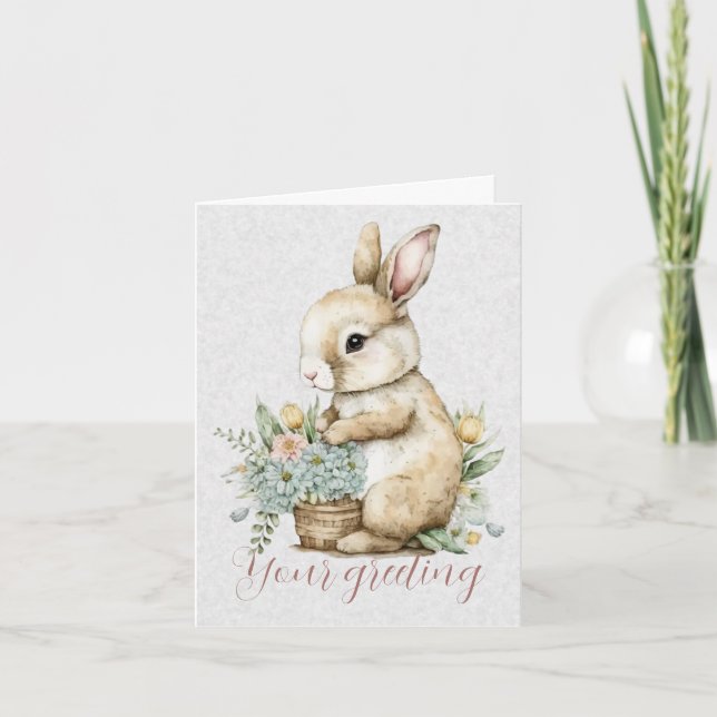 Skapa Din Egen Vårkanin & Vilda Blommor Kort (Framsida)