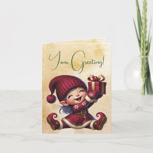 Skapa din egen Vintage, söt jultomte Helgkort (Framsida)