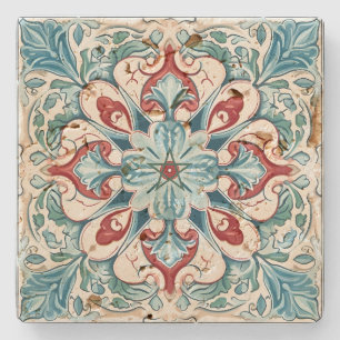 Skapa Din Egen Vintage Teal Blå Röd Guld Blomma Stenunderlägg