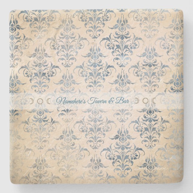 Skapa din egen vintage teal-damask stenunderlägg (Framsidan)