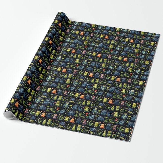 Skapa Din Egen Whimsisk Fantasikattäng Presentpapper (Utrullad)