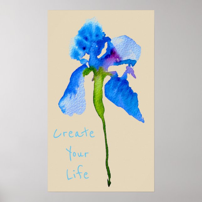 Skapa din livsoffert Blue Iris modern blommigt Poster (Framsidan)