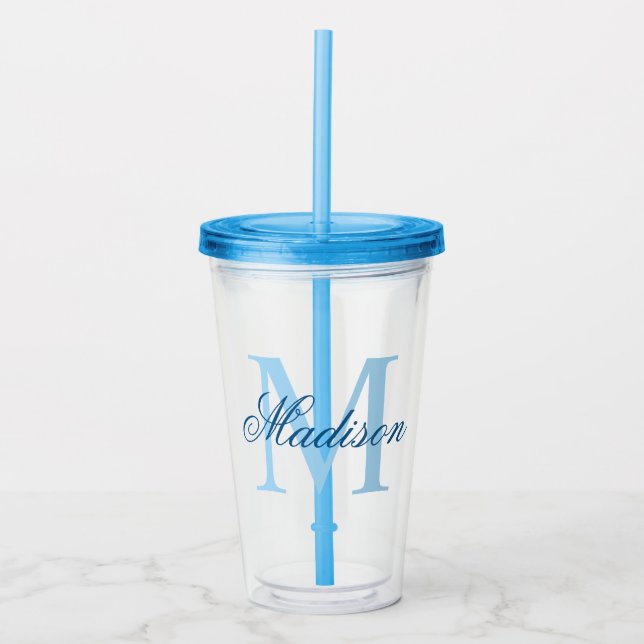 Skapa din Personlig Monogram Namn Blue Take Away Mugg (Framsida)