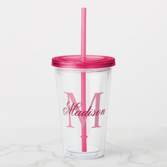 Skapa din Personlig Monogram Namn Rosa Take Away Mugg (Framsida)