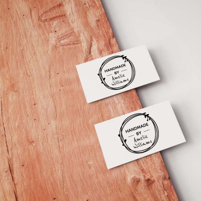 Skapa din Personlig Rustic Botanical Handmade Stämpel (Rustic Botanical Wreath Handmade With Love Custom Name stamp. Make your own business cards and tags!)