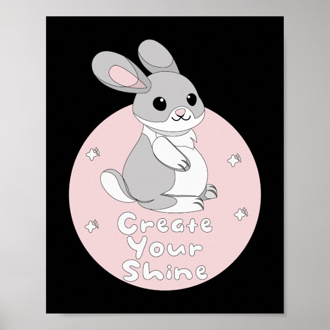 Skapa din Shine Kawaii Funny Bunny Rosa Poster (Framsidan)